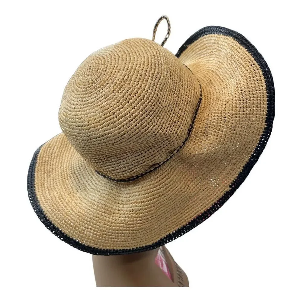 Scala Collezione Women's Natural Fibre Black Trim Wide Brim Sun Hat Tan One Size